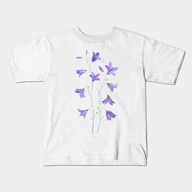 purple harebell wildflower watercolor Kids T-Shirt by colorandcolor